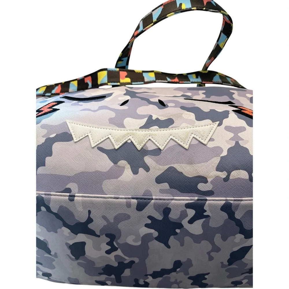 Underonesky Kids Shark Camo Duffel Bag‎ Blue Grey Travel Weekender with Strap